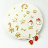 109180, SET OF 10 PAIRS CHRISTMAS THEME SANTA CLAUS SNOWFLAKES ASSORTED STUD EARRING SET