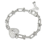 109228, 14K GOLD PLATED CUBIC ZIRCONIA HEART LOCK BEADED LUNK CHAIN DESIGNER INSPIRED BRACELET