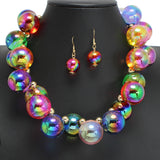 109234, CHUNKY IRIDESCENT BUBBLE BALL BEAD NECKLACE