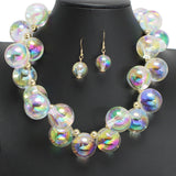 109234, CHUNKY IRIDESCENT BUBBLE BALL BEAD NECKLACE