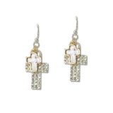 109247, PAVE RHINESTONE ABALONE CROSS DANGLE EARRING