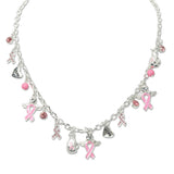 109250, BREAST CANCER AWARENESS PINK RIBBON CHARMS NECKLACE