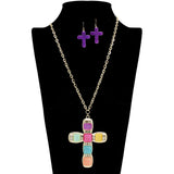 109251, CROSS GLITTER CELLULOID ACETATE LONG PENDANT NECKLACE