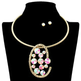 109256, ROUND RHINESTONE ACCENT STATEMENT CHOKER NECKLACE