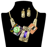 109258, BOLD GEOMETRIC CELLULOID ACETATE RHINESTONE ACCENT STATEMENT NECKLACE