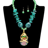 109260, TEARDROP CRYSTAL RHINESTONE ACCENT ACRYLIC RESIN BEADED NECKLACE