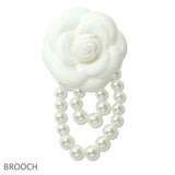 109262, CAMELLIA FLOWER PIN BROOCH WITH PEARL CHAINS