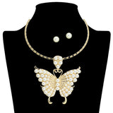 109274, ELEGANT CRYSTAL AND PEARL BUTTERFLY CHOKER NECKLACE