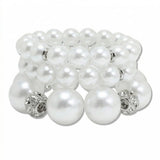 Chunky Pearl with Rhinestone Fireball Accent Multi Layered Stretch Bracelet - view 2