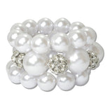 Chunky Pearl with Rhinestone Fireball Accent Multi Layered Stretch Bracelet - view 2