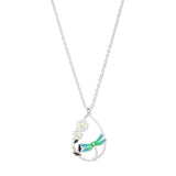 109290, DRAGONFLY FLOWER ENAMEL ACCENT TEARDROP PENDANT NECKLACE
