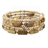 109295, RECTANGLE NATURAL STONE ACCENT MULTI LAYERED BEAD STRETCH BRACELET