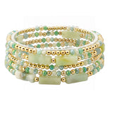 109295, RECTANGLE NATURAL STONE ACCENT MULTI LAYERED BEAD STRETCH BRACELET