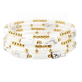 109295, RECTANGLE NATURAL STONE ACCENT MULTI LAYERED BEAD STRETCH BRACELET