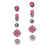 109303, WESTERN THEMED BOHO CHIC TURQUOISE STONE 6 PAIR STUD EARRING SET