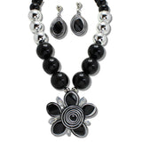 109335, FLOWER SPIRAL BOLD BALL BEADED NECKLACE