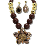 109335, FLOWER SPIRAL BOLD BALL BEADED NECKLACE