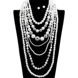 109338, LONG MULTI LAYERED PEARL GOLD BEADED NECKLACE