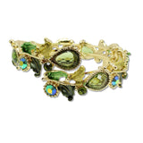 109342, GOLD TONE VINTAGE INSPIRED CRYSTAL FLORAL STRETCH OPEN BANGLE BRACELET
