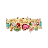 109342, GOLD TONE VINTAGE INSPIRED CRYSTAL FLORAL STRETCH OPEN BANGLE BRACELET
