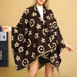 109352, SOFT BOLD FLORAL MOTIF PONCHO CAPE