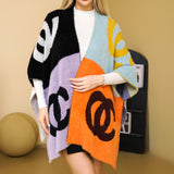 109353, DOUBLE C ACCENTS MULTI COLOR PATCHWORK PONCHO CAPE