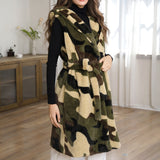 109356, CAMOUFLAGE SOFT FAUX FUR HOODED VEST COAT WITH BELT