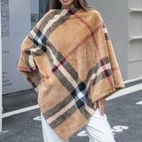 109359, CHIC PLAID SOFT FAUX FUR PONCHO WRAP