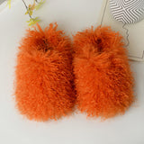 109362, FLUFFY ORANGE CURLY FAUX FUR SLIPPERS