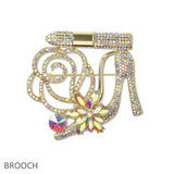 109367, CRYSTAL HIGH HEEL LIPSTICK FLOWER BROOCH