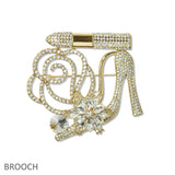 109367, CRYSTAL HIGH HEEL LIPSTICK FLOWER BROOCH