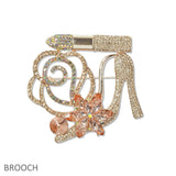 109367, CRYSTAL HIGH HEEL LIPSTICK FLOWER BROOCH