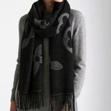 109376, ELEGANT FLORAL SCARF WITH FRINGE