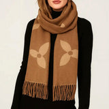 109376, ELEGANT FLORAL SCARF WITH FRINGE