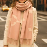 109376, ELEGANT FLORAL SCARF WITH FRINGE