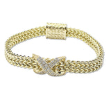 109393, 14K GOLD PLATED DESIGNER INSPIRED BRACELET WITH PAVE CUBIC ZIRCONIA X ACCENT MAGNETIC CLOSURE