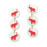109396, GAME DAY ELEPHANT PRINT ROUND GLITTER ACRYLIC DANGLE EARRING
