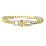 109419, 14K GOLD PLATED PAVE LINK CHAIN DESIGNER INSPIRED BANGLE BRACELET