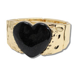 109442, BOLD CELLULOID ACETATE HEART ACCENT HAMMERED STRETCH BRACELET
