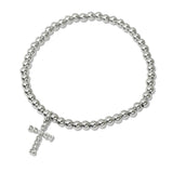 109454, CROSS CHARM STAINLESS BEADED STRETCH BRACELET