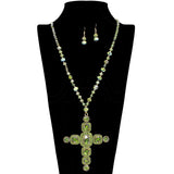 109461, PAVE RHINESTONE CRYSTAL BEADED CROSS LONG PENDANT NECKLACE