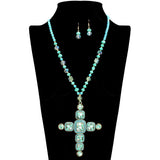 109461, PAVE RHINESTONE CRYSTAL BEADED CROSS LONG PENDANT NECKLACE