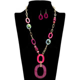 109463, OVAL RESIN CELLULOID ACEATE BEADED LONG NECKLACE