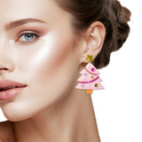 109486, PEARL RHINESTONE ACCENT CHRISTMAS TREE ACRYLIC EARRING