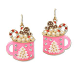 109490, ENAMEL PERAL RHINESTONE ACCENT CHRISTMAS MUG EARRING