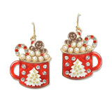 109490, ENAMEL PERAL RHINESTONE ACCENT CHRISTMAS MUG EARRING