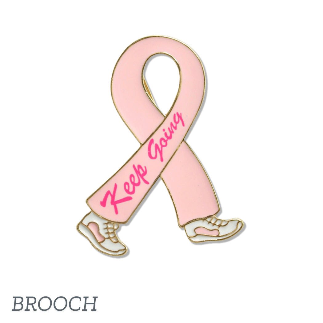 109494, KEEP GOING RUNNING PINK RIBBON BROOCH PIN – GOOD FEELINGS, INC