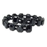 109504, SILVER TONE GEOMETRIC RHINESTONE ACCENT STRETCH CUFF BRACELET