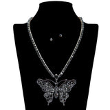 109512, BUTTERFLY TENNIS NECKLACE WITH RHINESTONE PENDANT