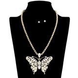 109512, BUTTERFLY TENNIS NECKLACE WITH RHINESTONE PENDANT